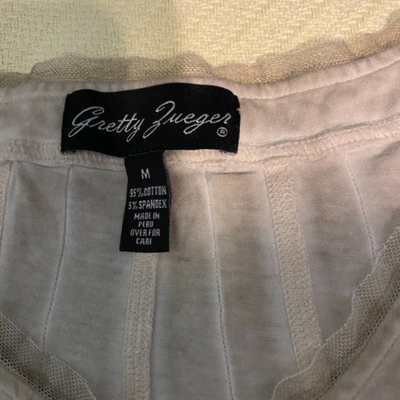 Boho Lace Gretty Zueger Vneck Tunic Top W/ Pockets Taupe SZ M Soft & Comfy - Picture 4 of 6